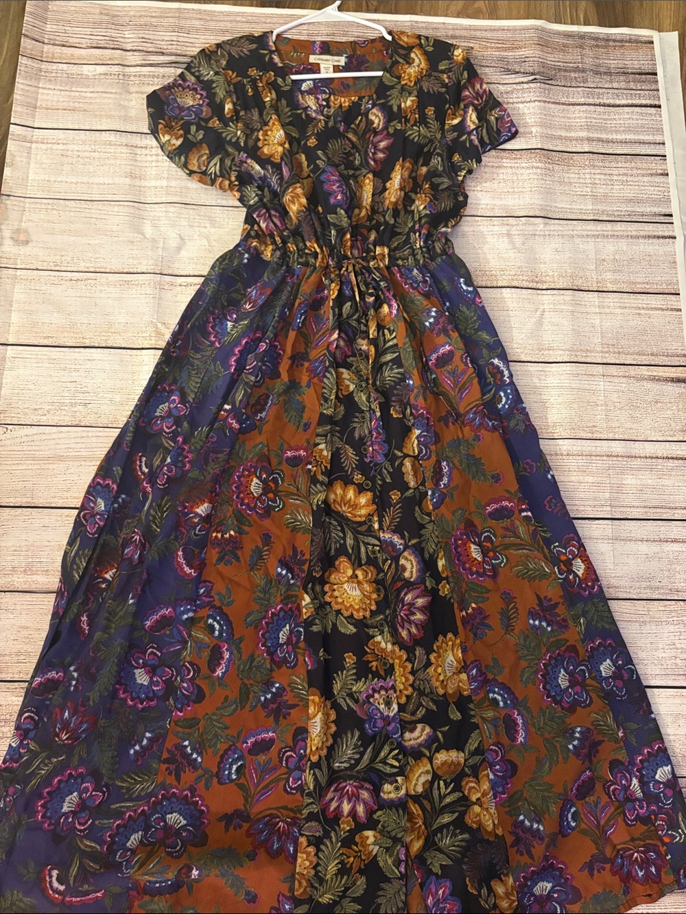 Coldwater Creek Black, Rust & Purple Floral Maxi Dress